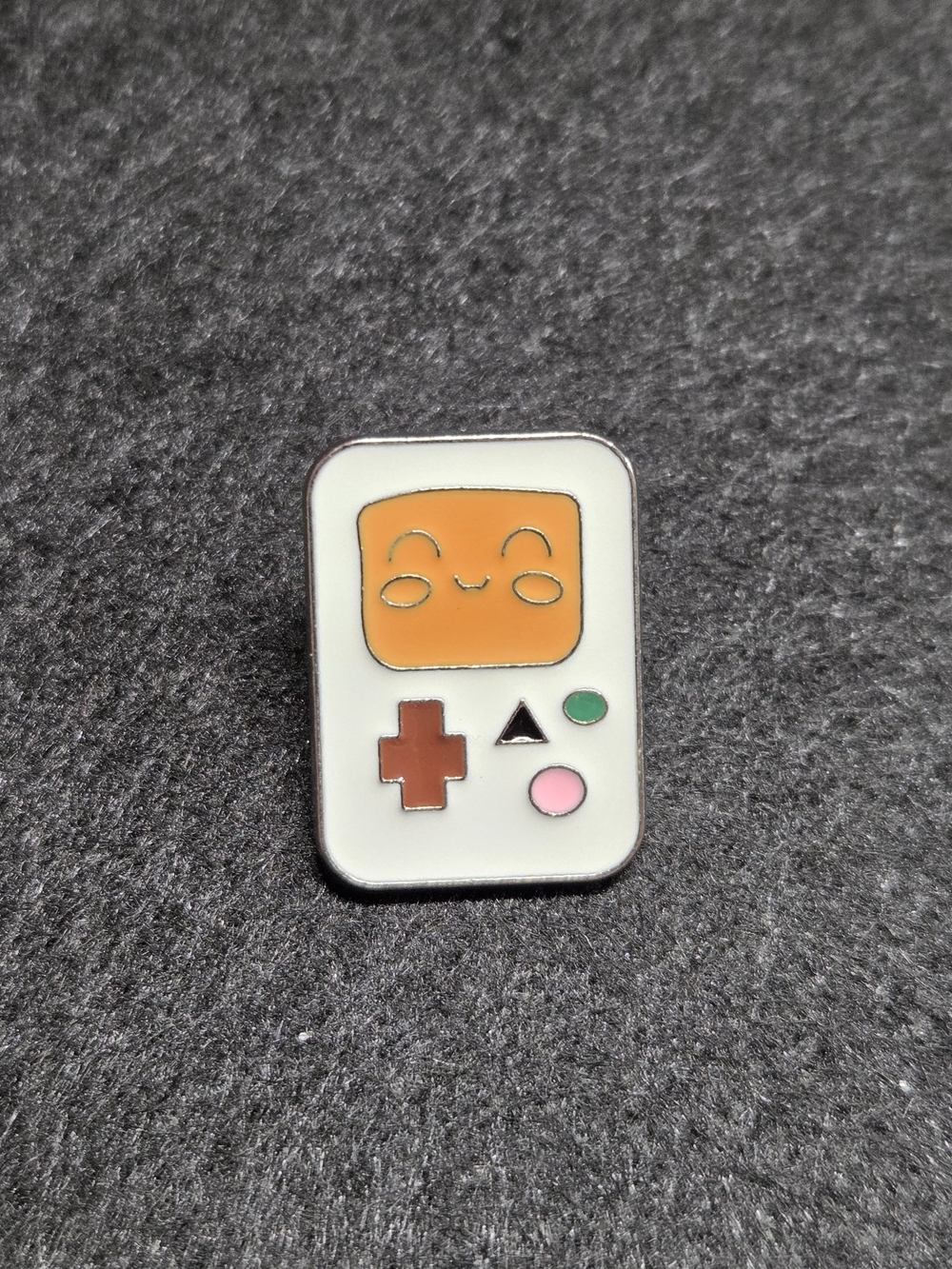 **Cute Retro Handheld Game Enamel Pin - White & Orange**